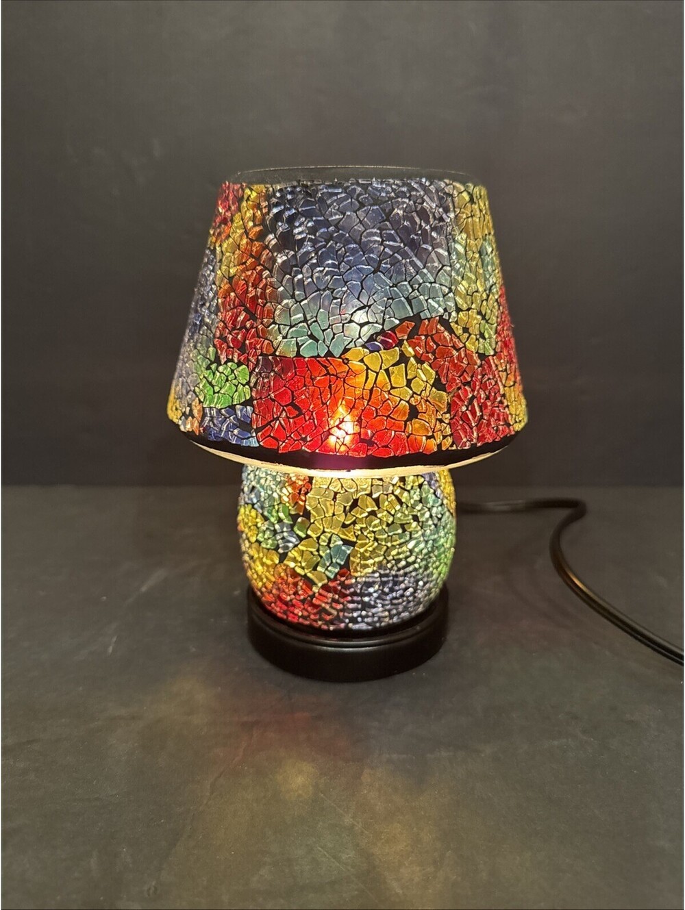 Mushroom Mosaic Multicolored Boho Glass Lamp Nightlight 8” H By 6” W